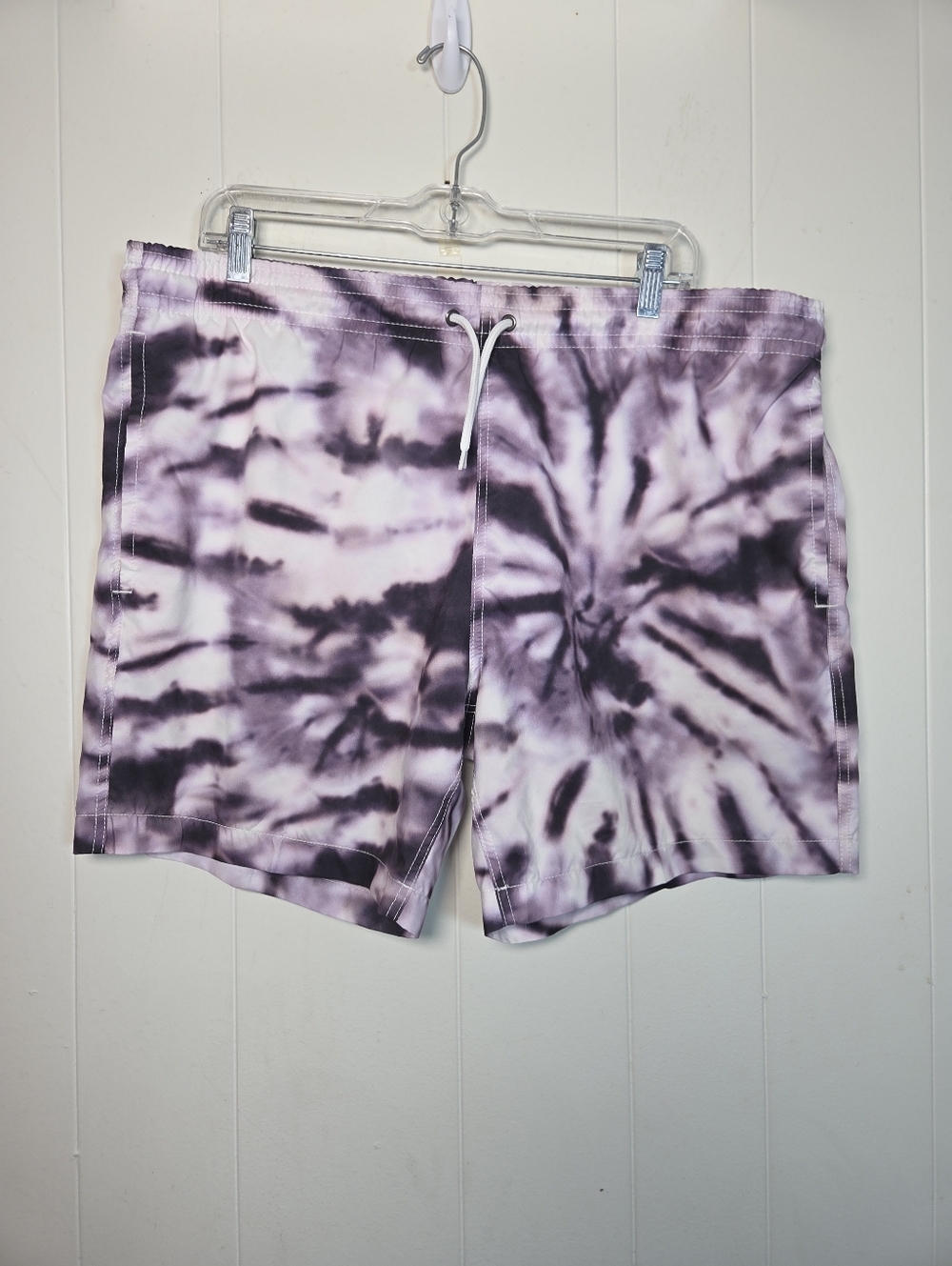 Trunks Surf & Swim Co Mens Purple White Tie Dye Swim Shorts Size Large